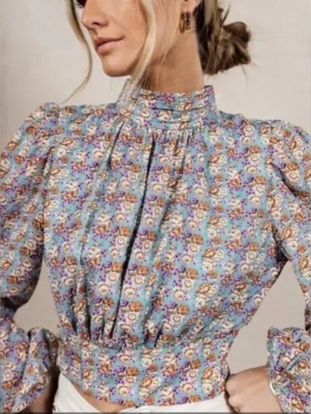Bohme Lavender Floral Smocked Crop Blouse Small NWT
